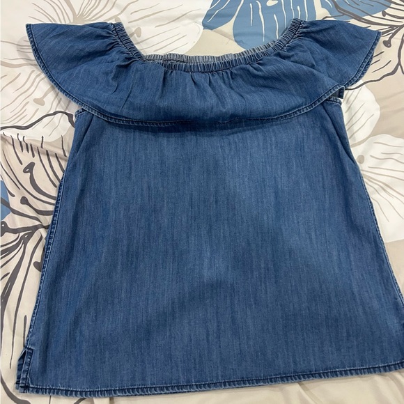 💰PRICE ⬇️ 
WHITE HOUSE BLACK MARKET • Blue Jean Ruffle Top Blouse • sz XS - Picture 7 of 9